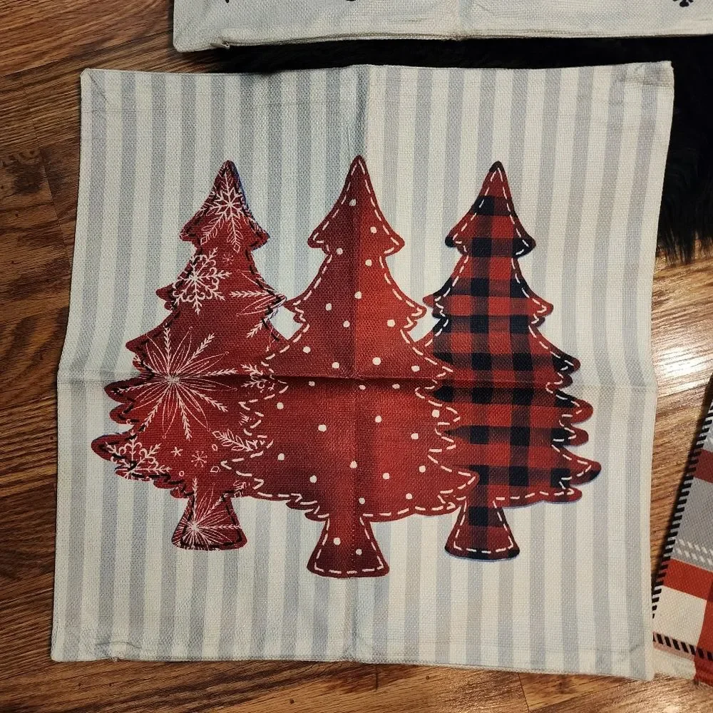 Set of 4 Throw Pillow Covers Snowman, Joy, Believe, Christmas Trees 18